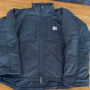 Carhartt Black Zip-Up Hooded Utility Work Jacket with Logo Patch